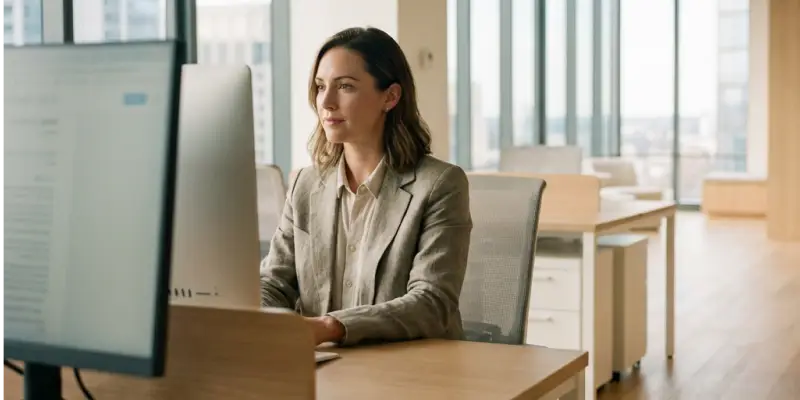 Competitive Tender – Developers Submit Proposals Individual working at a computer desk during a land consultation process.