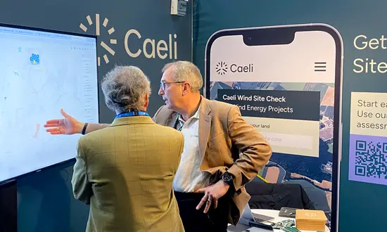Caeli presenting wind project site assessment tools at LAMMA Show 2026.